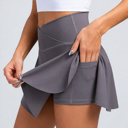 Falda Luna — Mini Deportiva Crossover 2 en 1 Cintura cruzada · Con bolsillo oculto · Ajuste favorecedor