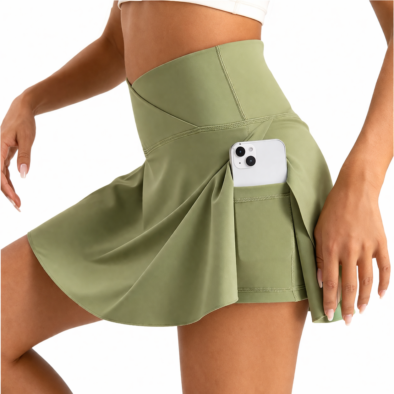 Falda Luna — Mini Deportiva Crossover 2 en 1 Cintura cruzada · Con bolsillo oculto · Ajuste favorecedor
