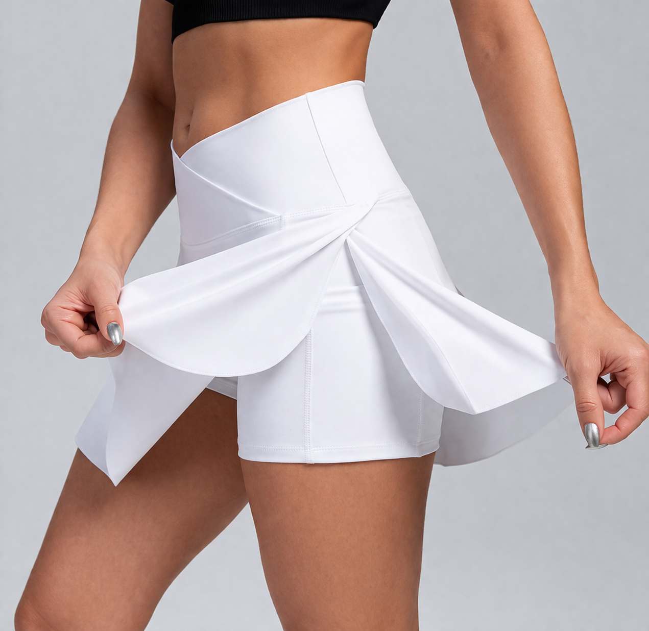 Falda Luna — Mini Deportiva Crossover 2 en 1 Cintura cruzada · Con bolsillo oculto · Ajuste favorecedor